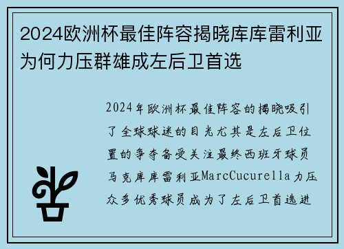 2024欧洲杯最佳阵容揭晓库库雷利亚为何力压群雄成左后卫首选
