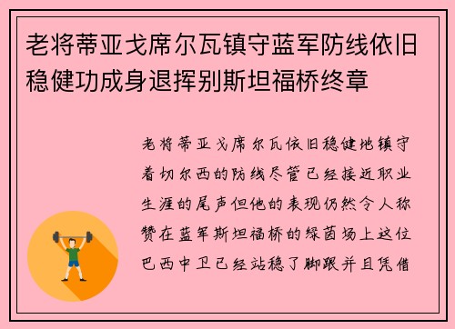 老将蒂亚戈席尔瓦镇守蓝军防线依旧稳健功成身退挥别斯坦福桥终章